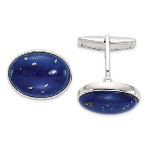 925 Sterling Silver Cabochon Lapis Cuff Links